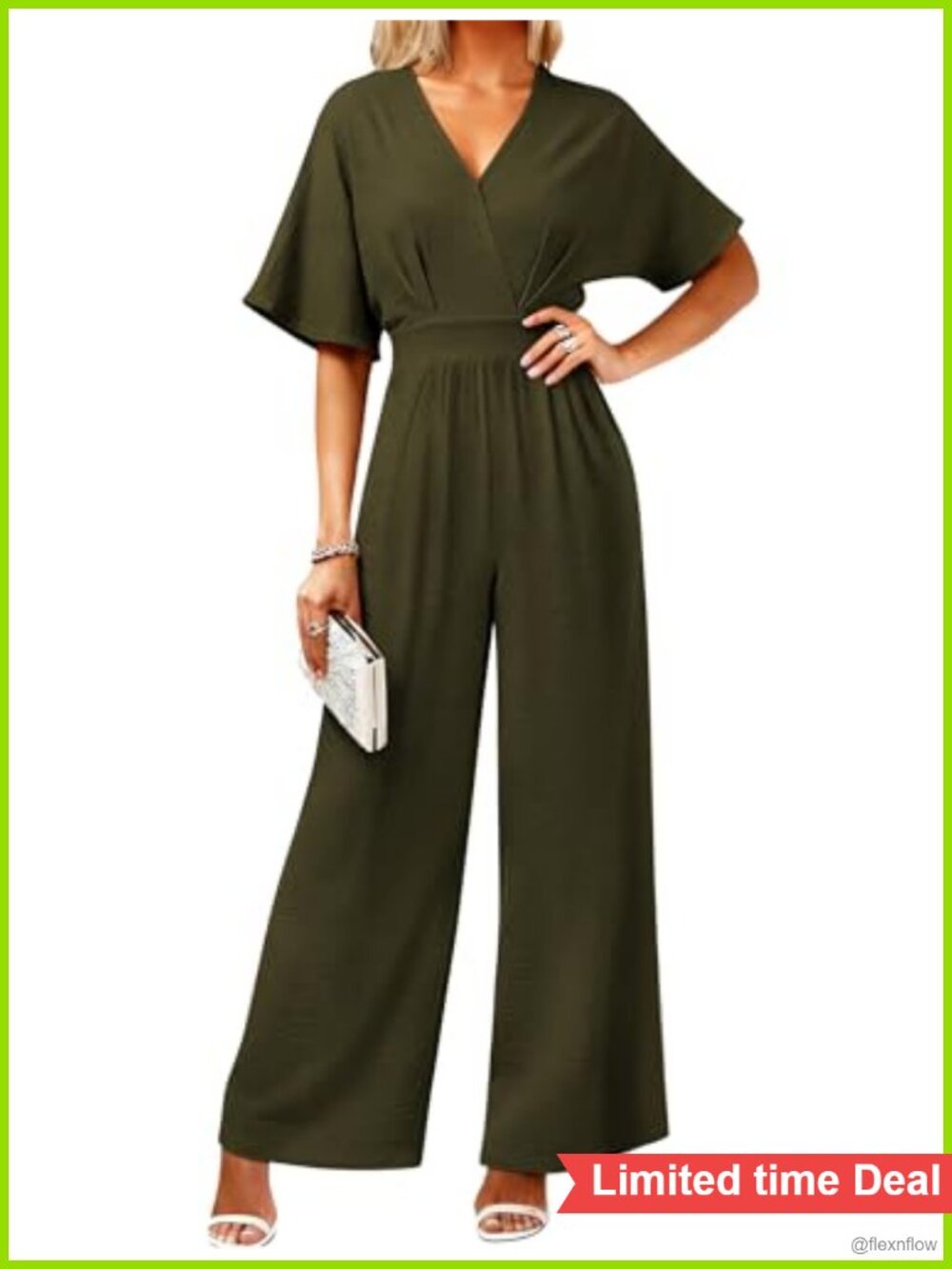 Women's One Piece Jumpsuit Dressy Casual V Neck Wide Leg Romper